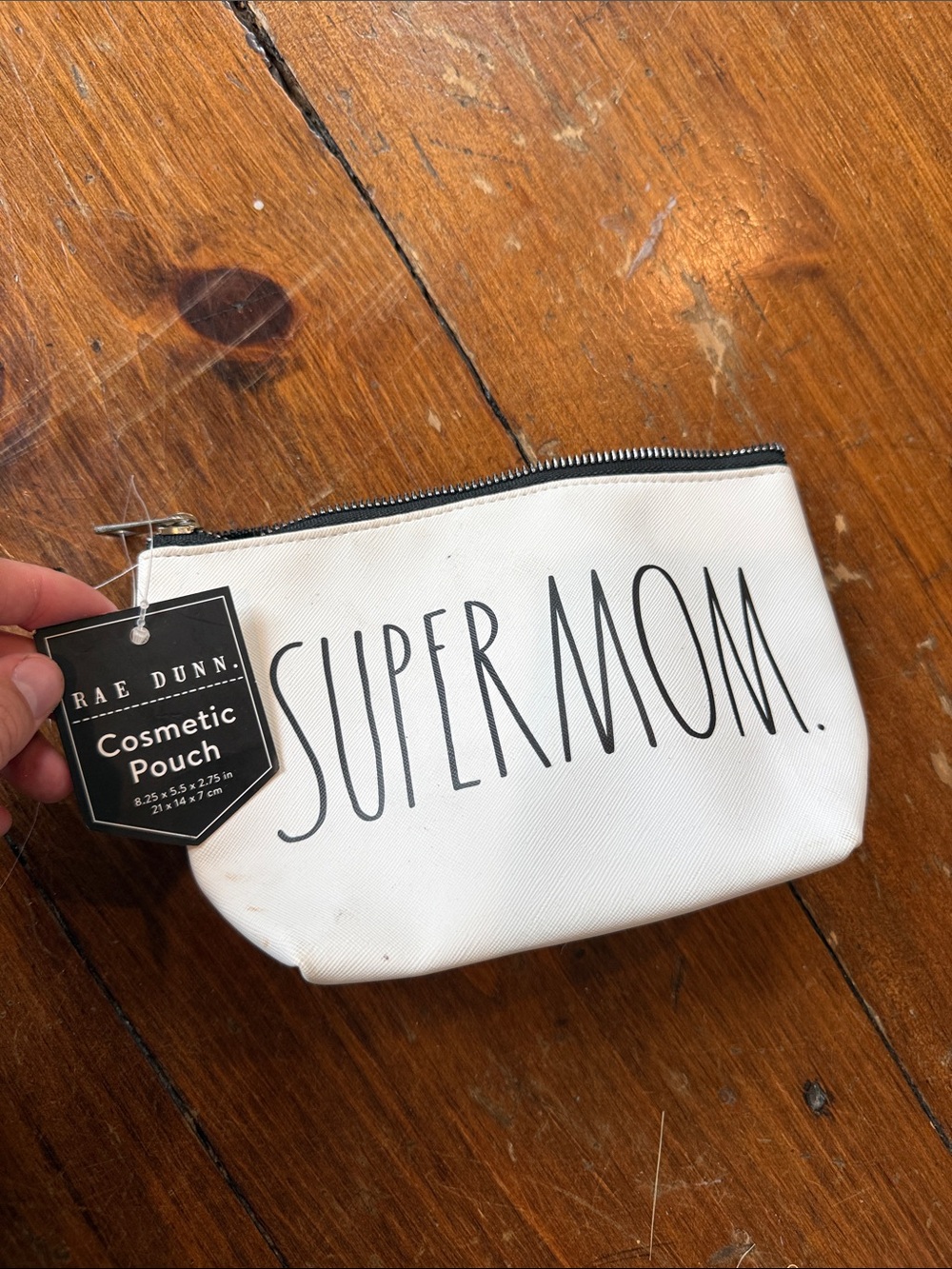 Rae Dunn White 'SUPER MOM' Cosmetic Pouch